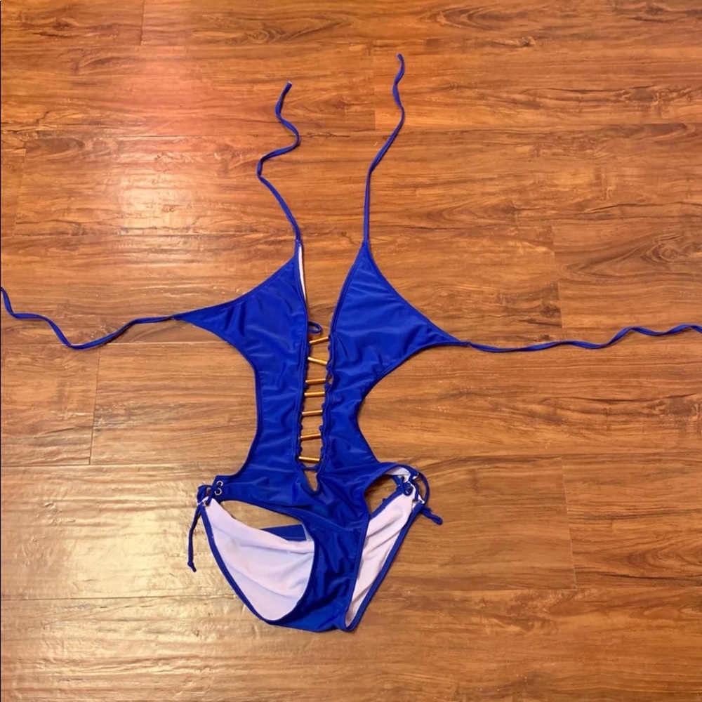 Blue Sexy One Piece With Gold Bars